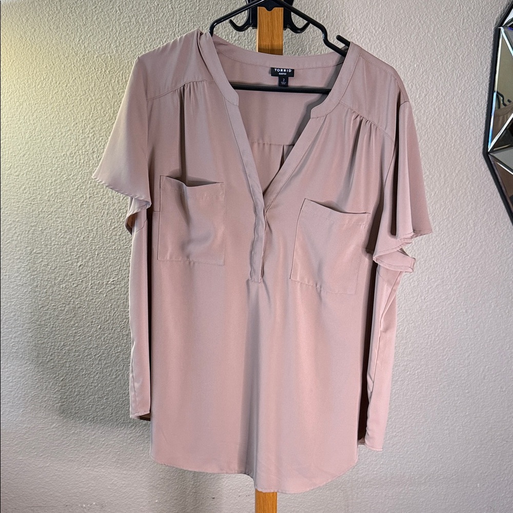 Torrid Harper Short Sleeve V-Neck Blouse with Flutter Sleeves